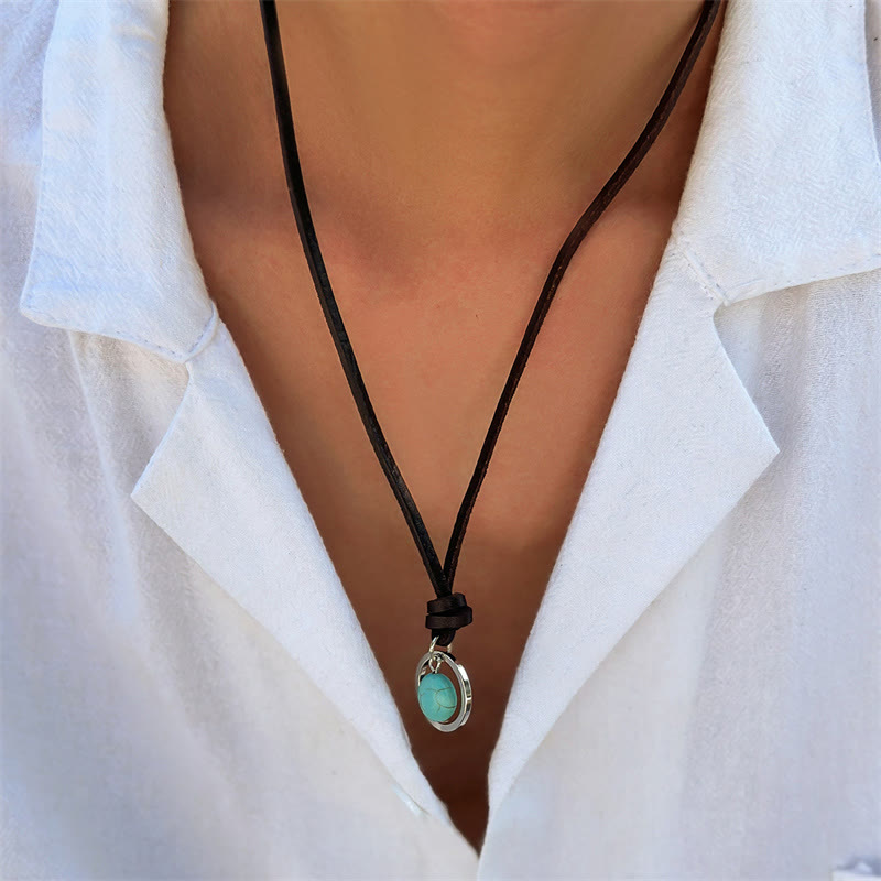 Collier pendentif en pierre turquoise ronde de Buddha Stones
