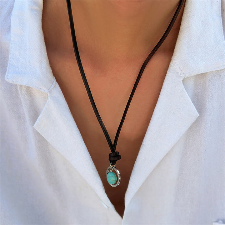 Collier pendentif en pierre turquoise ronde de Buddha Stones