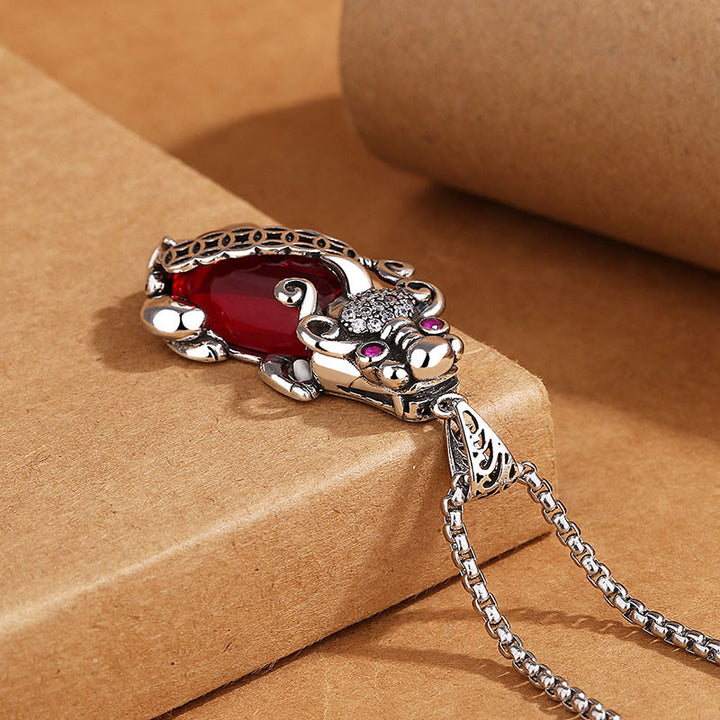 Collier pendentif en cuivre avec Buddha Stones PiXiu Grenat et pièce de monnaie en cuivre - image 3