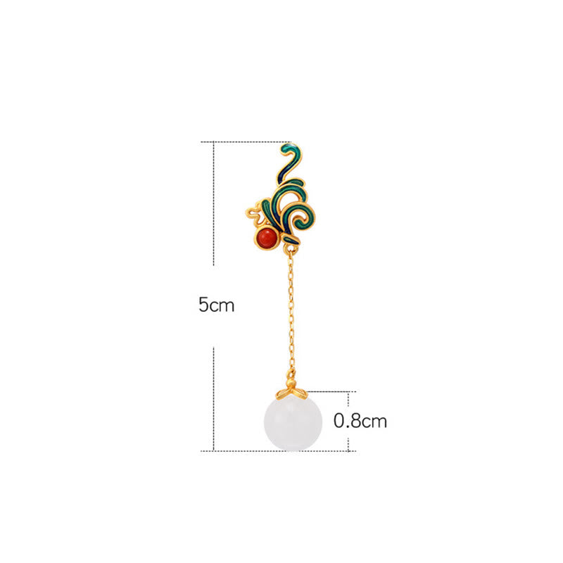 Boucles d'oreilles pendantes en jade blanc et agate rouge vintage Buddha Stones