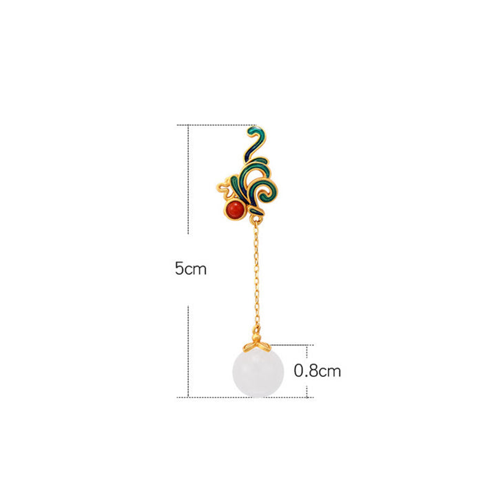 Boucles d'oreilles pendantes en jade blanc et agate rouge vintage Buddha Stones