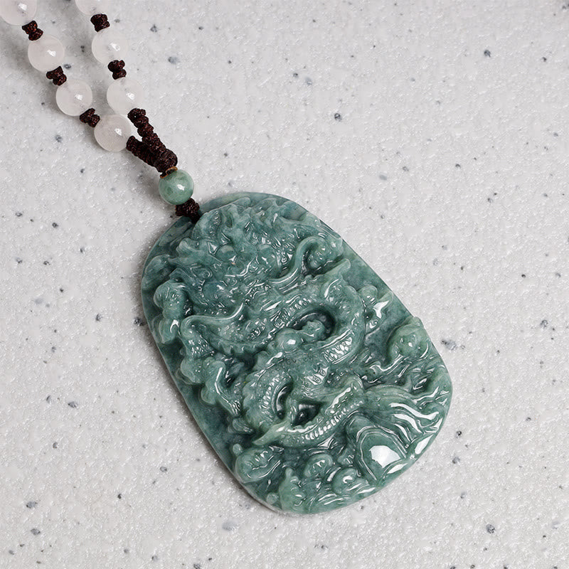 Collier de perles en jade avec pendentif en forme de dragon du zodiaque chinois et Buddha Stones - image 5