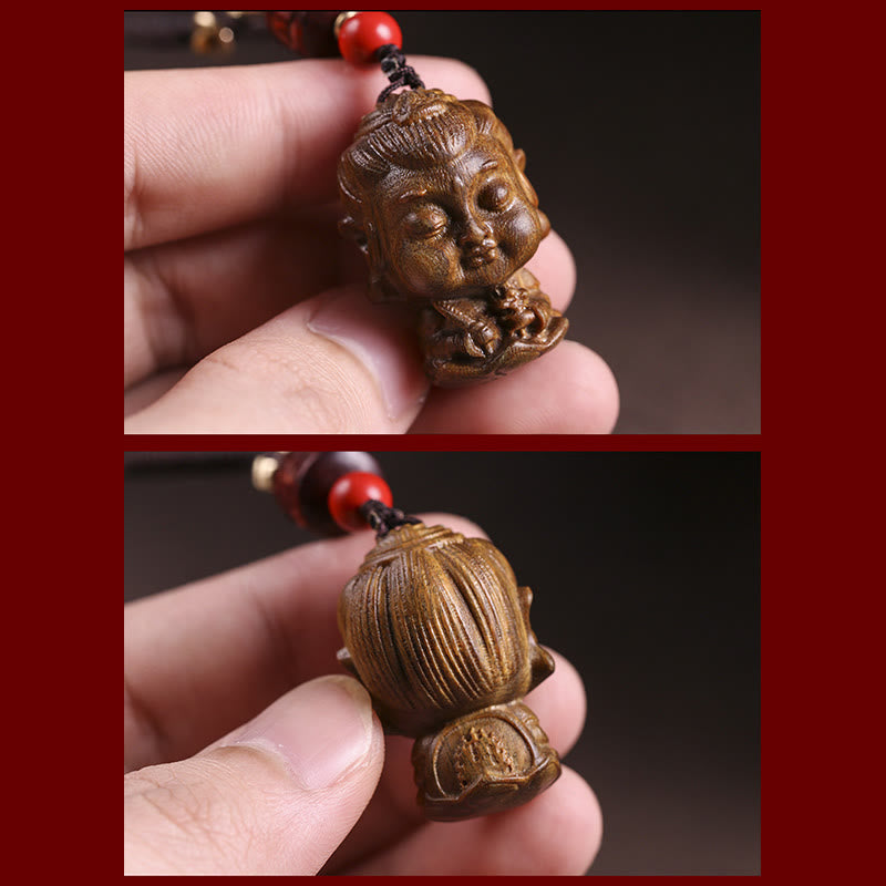 Porte-clés Bouddha du zodiaque chinois en bois de santal vert Om Mani Padme Hum Peace