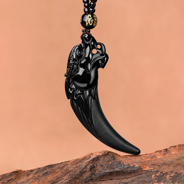 Buddha Stones pendentif de protection en jade noir naturel avec motif de dent de dragon du zodiaque chinois - image 6
