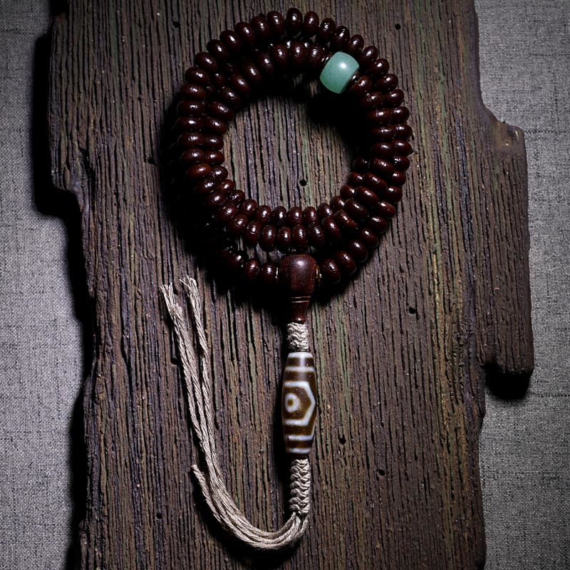 Buddha Stones Bracelet d'harmonie Dorje en cuivre avec 108 perles de Mala en perles de Bodhi violettes à trois yeux