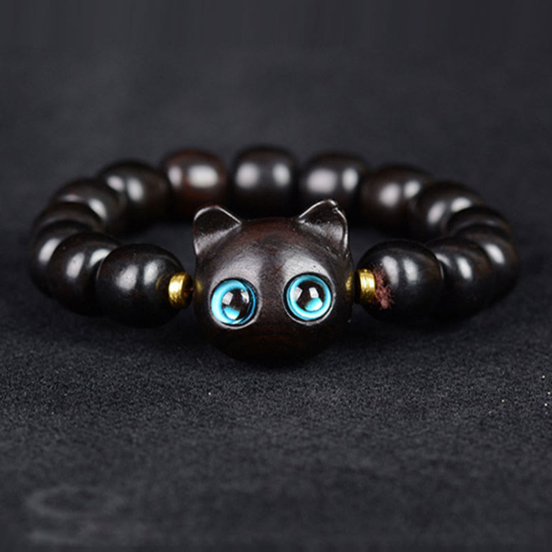 Bracelet d'équilibre en forme de chat avec Buddha Stones en bois d'ébène, bois de santal vert et bois de santal rouge - image 2