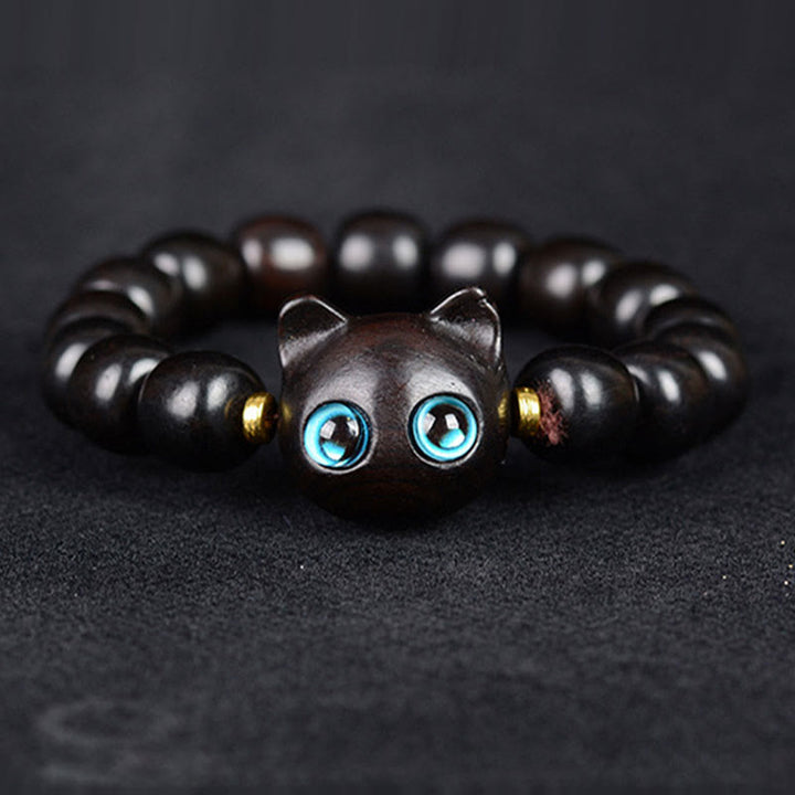 Bracelet d'équilibre en forme de chat avec Buddha Stones en bois d'ébène, bois de santal vert et bois de santal rouge - image 2
