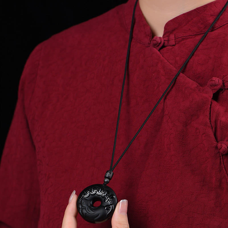 Collier avec pendentif en obsidienne noire naturelle et Buddha Stones du zodiaque chinois - image 9