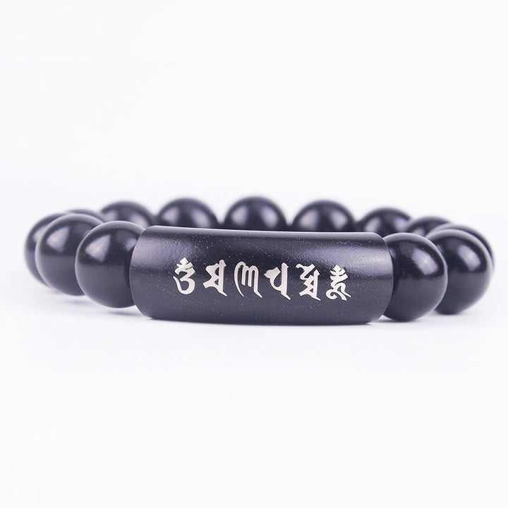 Bracelet d'équilibre incrusté de Buddha Stones en argent sterling 999 et bois d'ébène Om Mani Padme Hum