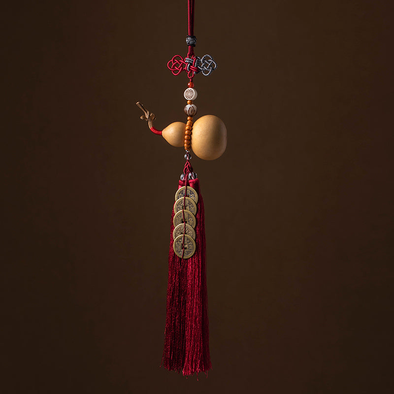Buddha Stones Feng Shui Gourde Nœud chinois Pièces porte-bonheur Cinq empereurs Argent Richesse Glands Décoration - Rouge foncé - image 9