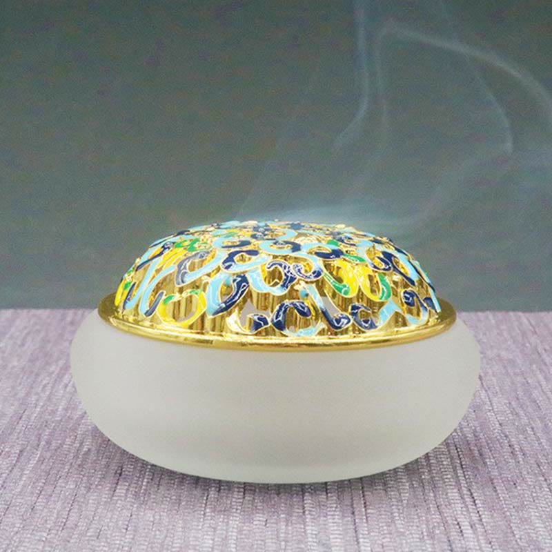 Brûleur d'encens de méditation de guérison en cristal de Lotus Liuli de Buddha Stones