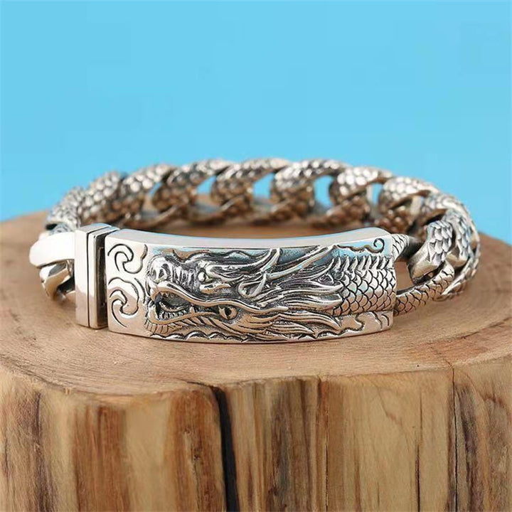 Bracelet de protection gravé à motif d'écailles de dragon rétro Buddha Stones