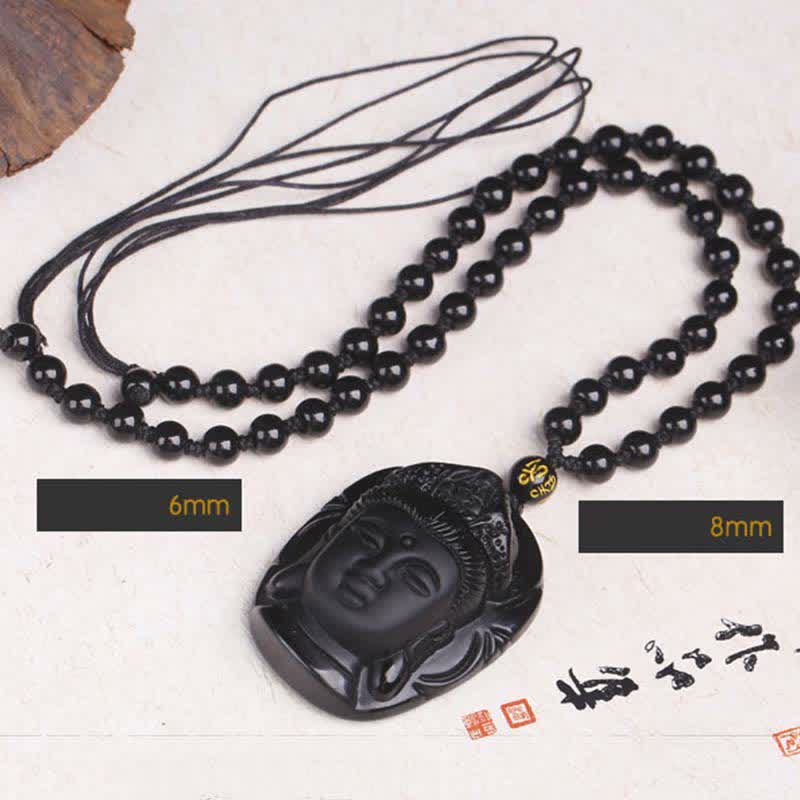 Collier avec pendentif en obsidienne noire naturelle en Buddha Stones Kwan Yin Avalokitesvara - image 8