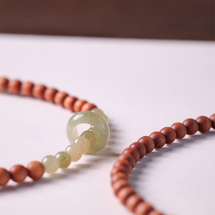 Bracelet double tour de protection en jade Hetian et bois de santal avec Buddha Stones