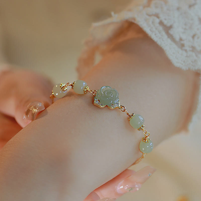 Bracelet porte-bonheur en jade Hetian plaqué or 14 carats de Buddha Stones