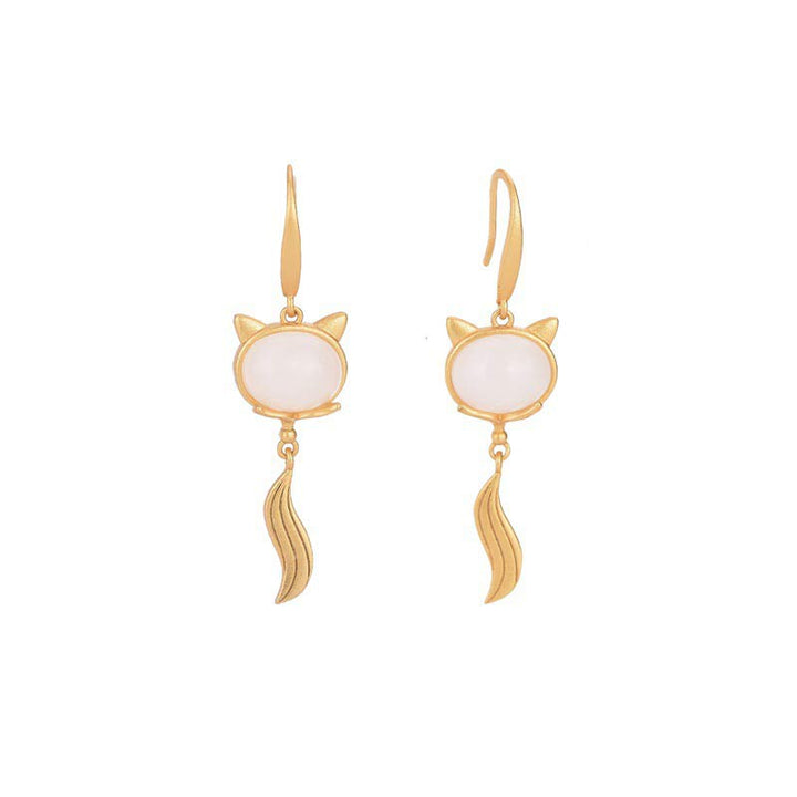 Boucles d'oreilles porte-bonheur en jade blanc Feng Shui