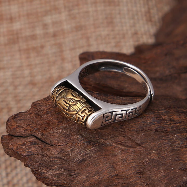 Bague rotative en Buddha Stones tibétaines Om Mani Padme Hum avec motif sculpté et pureté