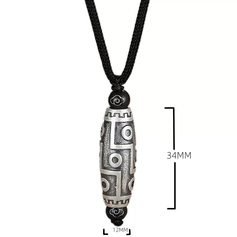 Collier pendentif en cuivre avec perles dzi à neuf yeux en Buddha Stones du Tibet, nuages de bon augure et de richesse