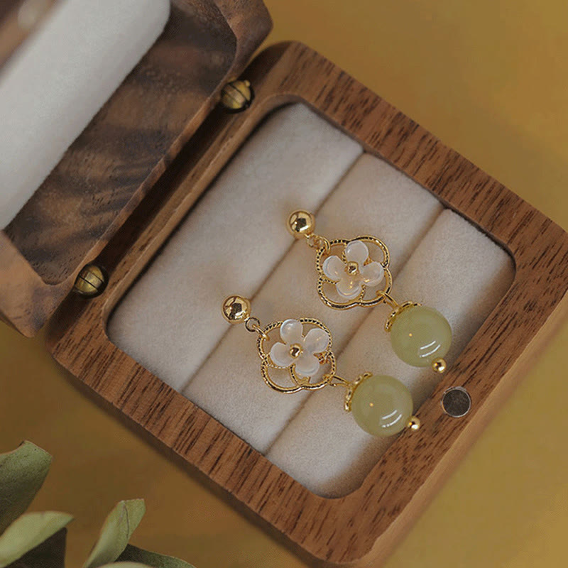 Boucles d'oreilles pendantes en jade et pierre de Tridacna Buddha Stones
