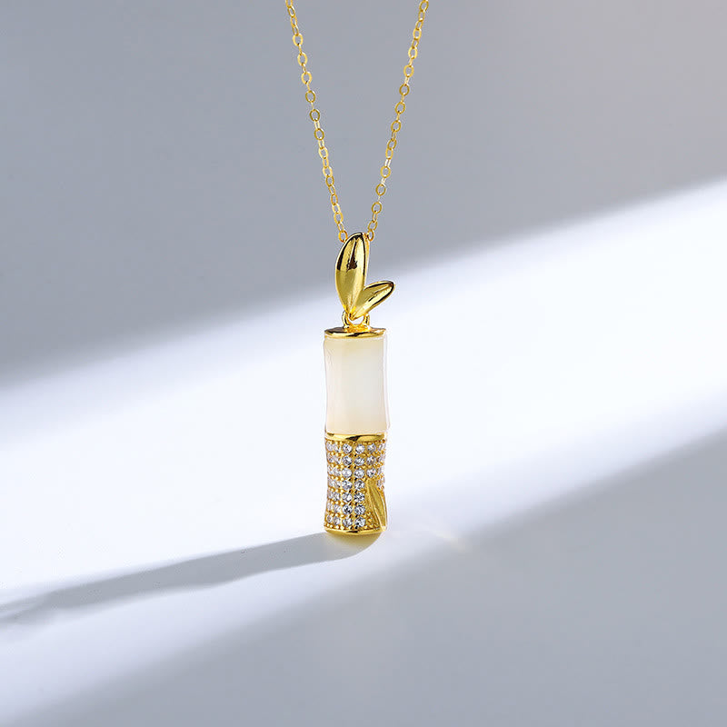 Collier pendentif en argent sterling 925 Buddha Stones et jade blanc Hetian en bambou