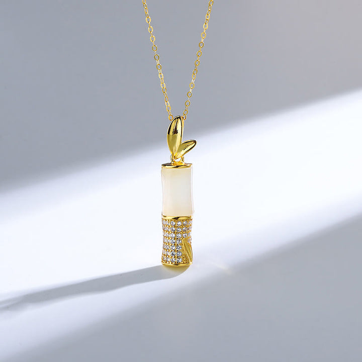 Collier pendentif en argent sterling 925 Buddha Stones et jade blanc Hetian en bambou