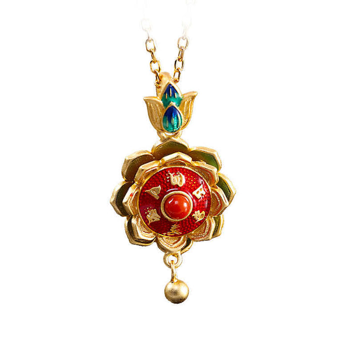 Collier pendentif en argent sterling 925 avec roue de prière en agate rouge du Tibet - image 11