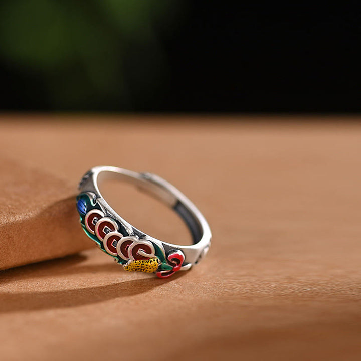Buddha Stones Bague de richesse Feng Shui Cinq pièces de monnaie de l'empereur