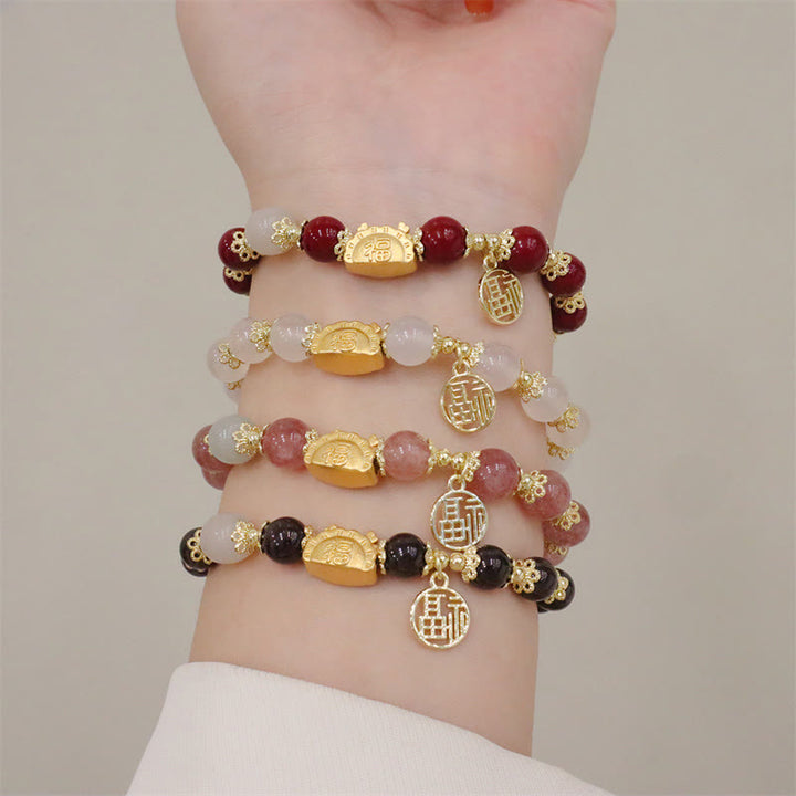 Buddha Stones Année du Dragon Agate Rouge Quartz Fraise Obsidienne Noire Jade Grenat Perle Cinabre Dumpling Dragon Luck Fu Bracelet Caractère