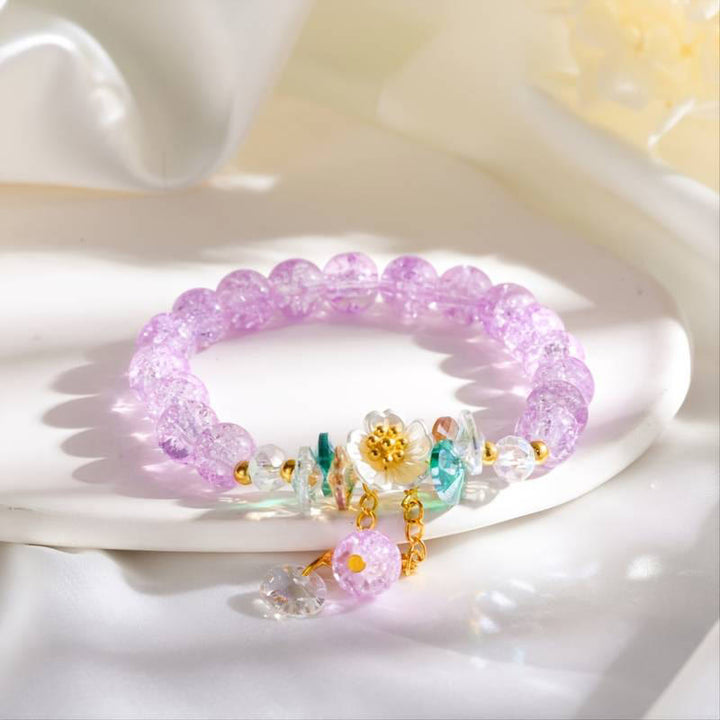 Bracelet en perles de verre à breloques en forme de fleur Buddha Stones au design simple