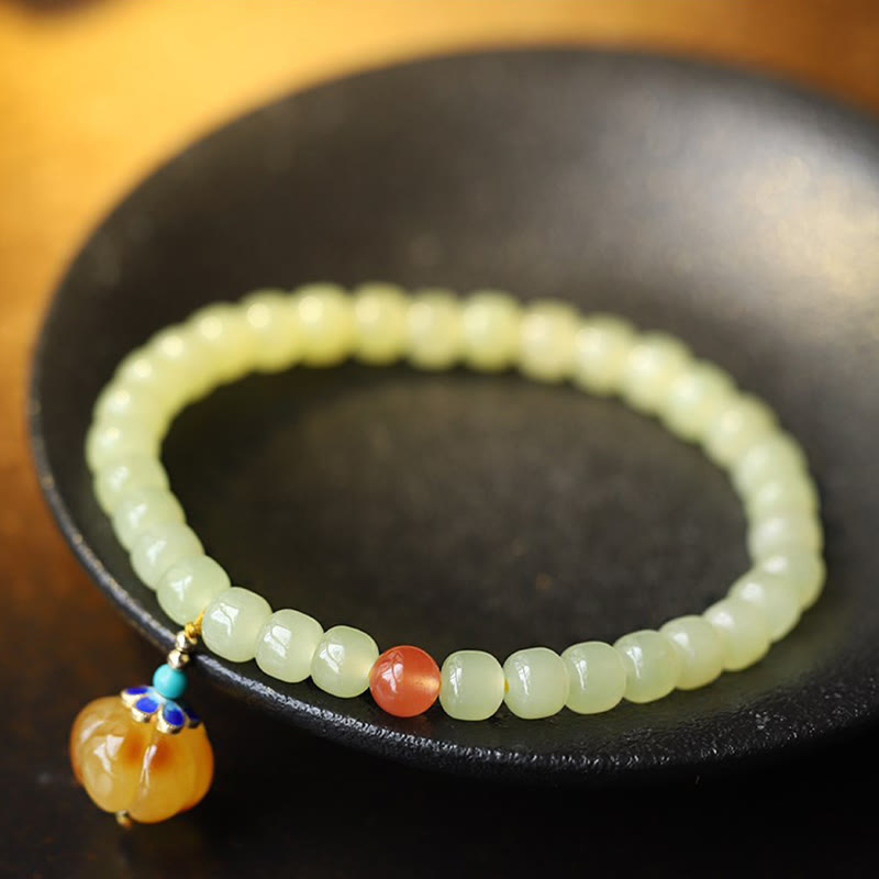 Bracelet de prospérité en cristal d'agate rouge et d'ambre en jade naturel Hetian