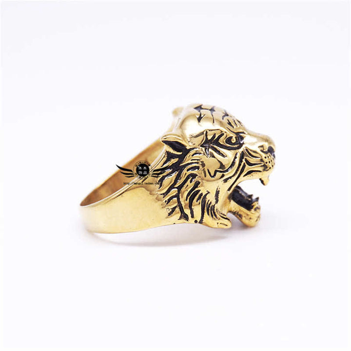 Bague de motard punk rock calme et équilibrée en acier titane avec tête de tigre pour homme