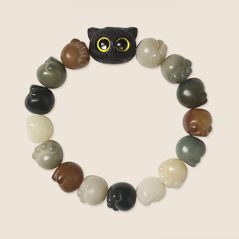 Bracelet de sagesse porte-bonheur en bois d'ébène avec de belles pattes et des graines de Bodhi naturelles de Buddha Stones - image 4