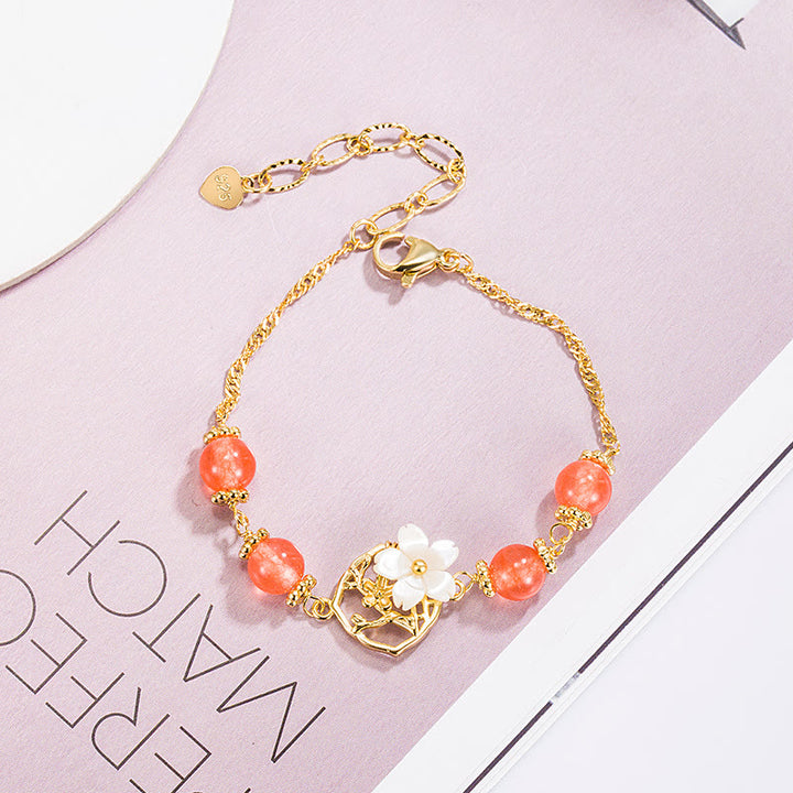 Bracelet de confiance en forme de fleur en pierre d'agate rouge Tridacna de Buddha Stones