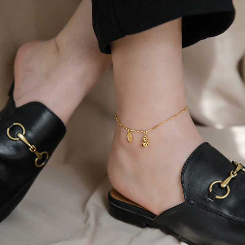 Buddha Stones Or 18k Lucky Bracelet de cheville Buckle Wealth en forme de gourde