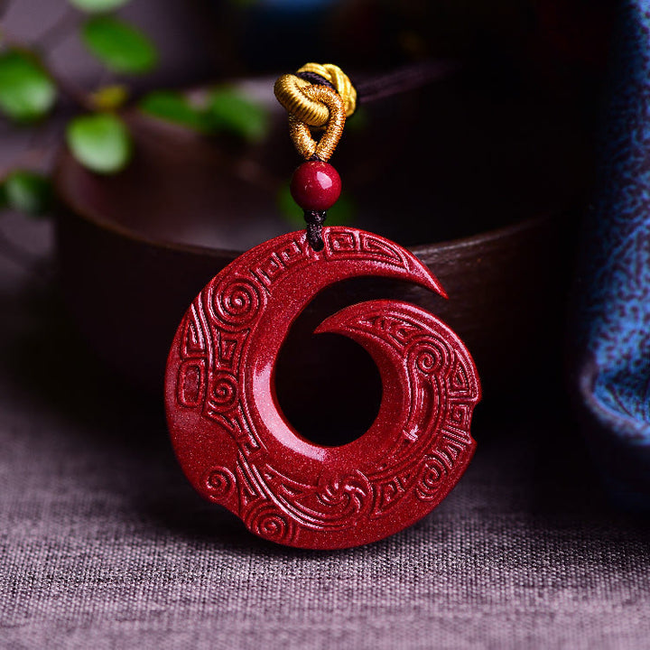 Collier pendentif en cinabre naturel avec pendentif de bénédiction en Buddha Stones pour améliorer la chance