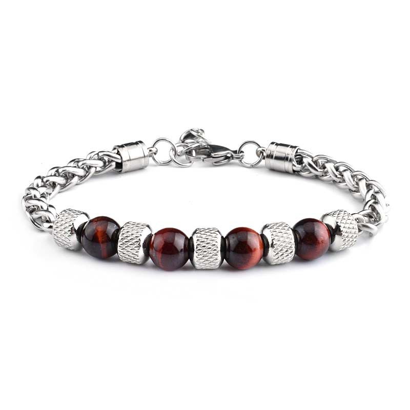 Bracelet courageux en perles d'onyx noir et œil de tigre Buddha Stones - Œil de tigre rouge 8 mm - image 7