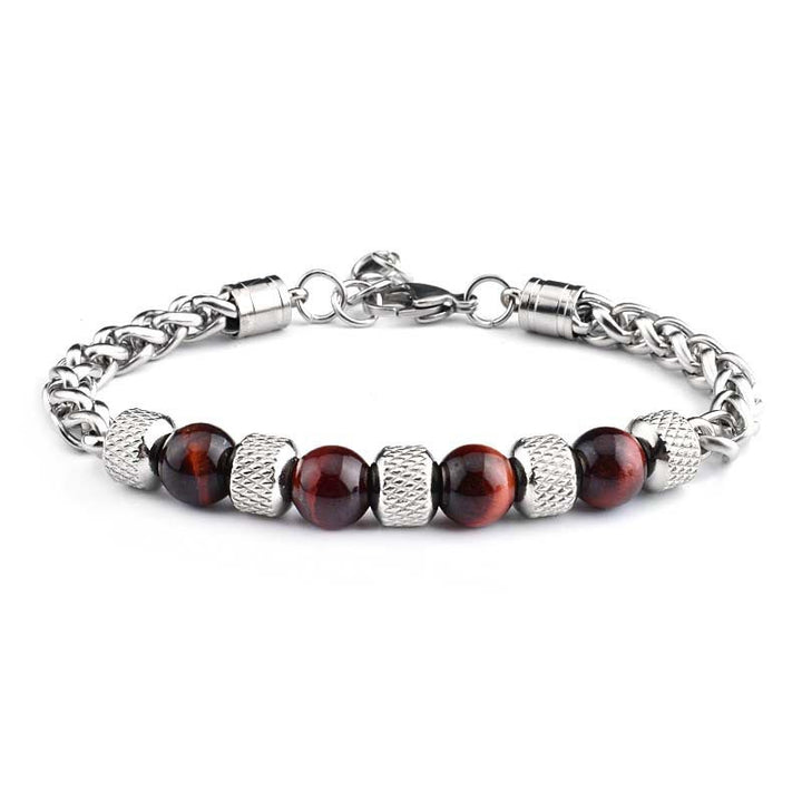 Bracelet courageux en perles d'onyx noir et œil de tigre Buddha Stones - Œil de tigre rouge 8 mm - image 7