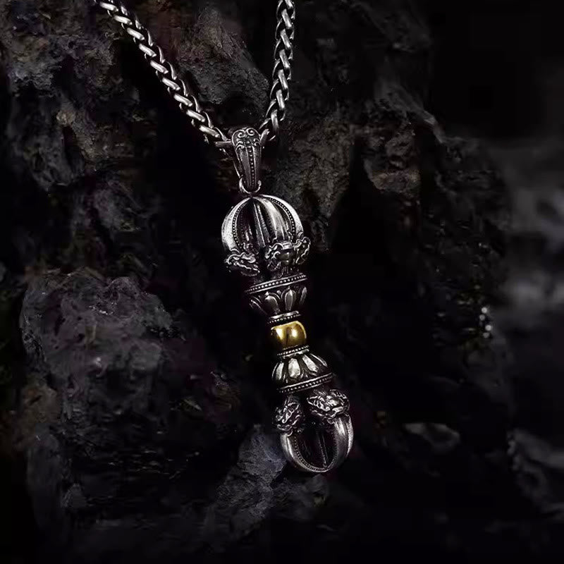 Collier pendentif tibétain en Buddha Stones avec motif Dorje Vajra