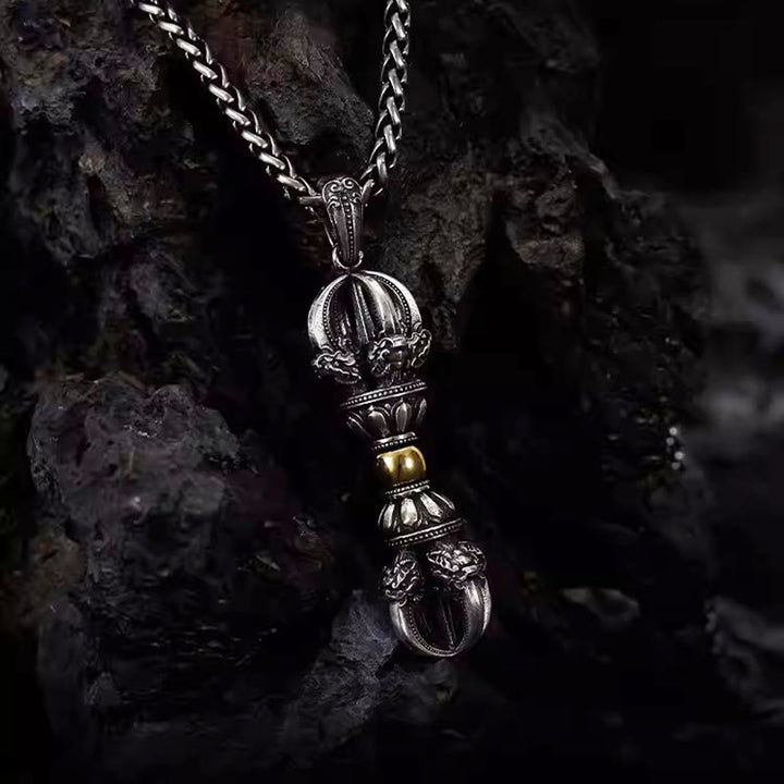 Collier pendentif tibétain en Buddha Stones avec motif Dorje Vajra