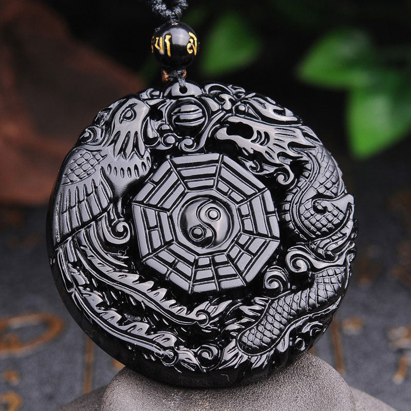 Collier avec pendentif en obsidienne, dragon, phénix , Buddha Stones Bagua - image 2
