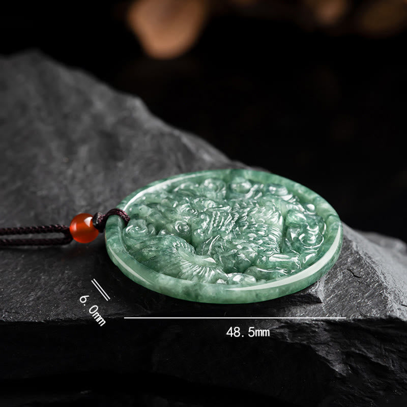 Collier pendentif en jade naturel Kirin Abondance avec Buddha Stones