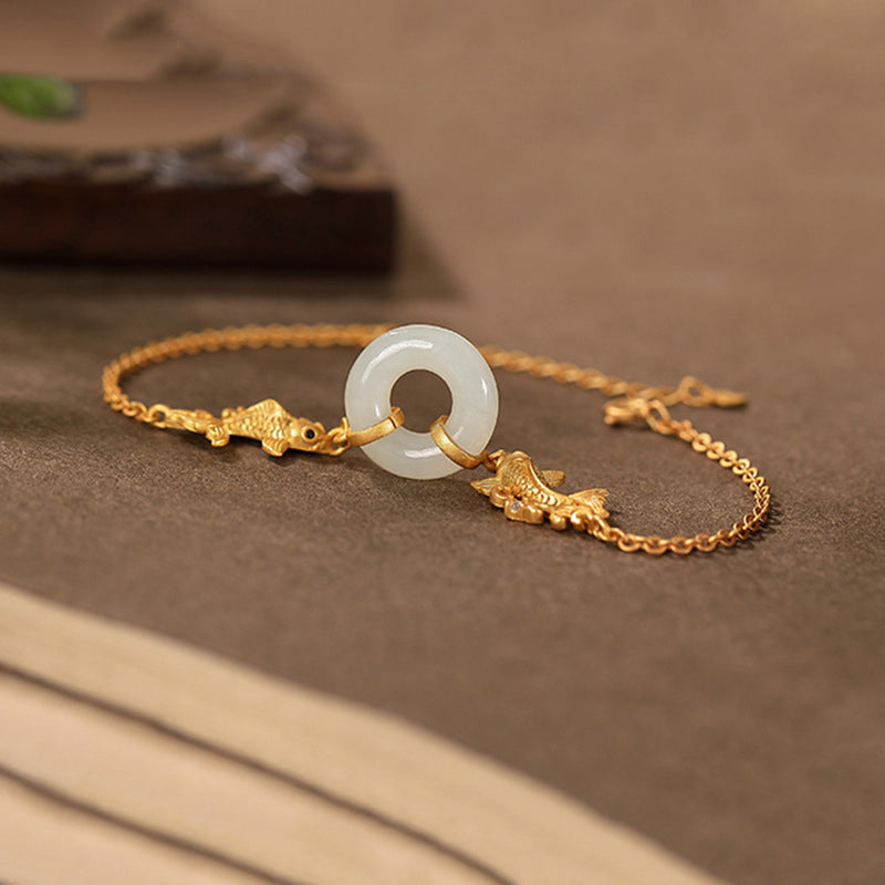 Bracelet de prospérité en jade blanc et poisson koï Buddha Stones