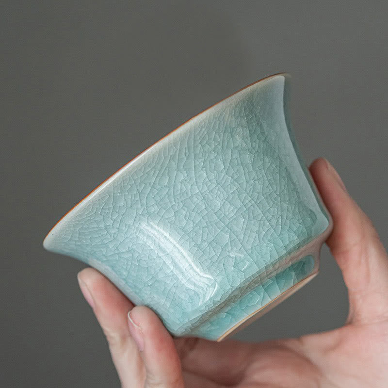 Tasse à thé et soucoupe en céramique avec couvercle en forme de Buddha Stones, style rétro, vert glacé, Gaiwan, Sancai