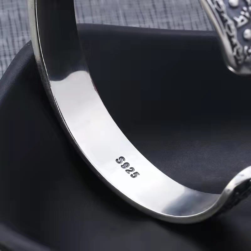 Bracelet manchette de sagesse gravé en argent sterling 925 Buddha Stones Om Mani Padme Hum Double Dorje