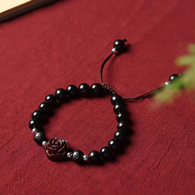 Bracelet apaisant Buddha Stones à petites feuilles en bois de santal rouge - Santal rouge à petites feuilles (Éloigne les mauvais esprits ♥ Protection) - image 1