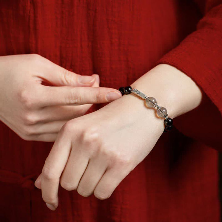 Bracelet couple en argent sterling 925 avec obsidienne et pierre de lune - image 3