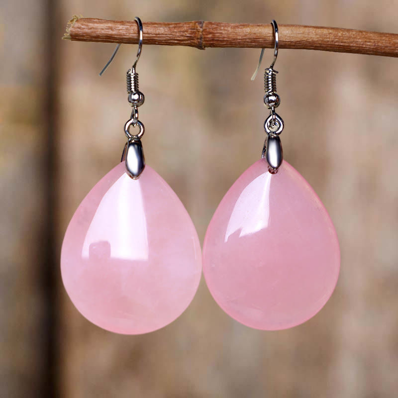 Boucles d'oreilles pendantes de guérison en aventurine naturelle Buddha Stones - Cristal rose - image 6