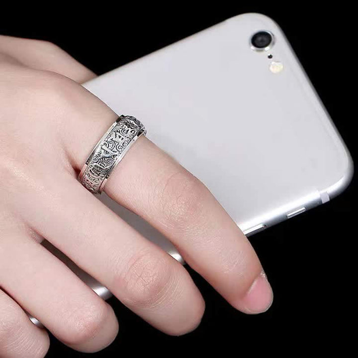 Bague rotative de guérison en cuivre avec six mots vrais de Buddha Stones gammée