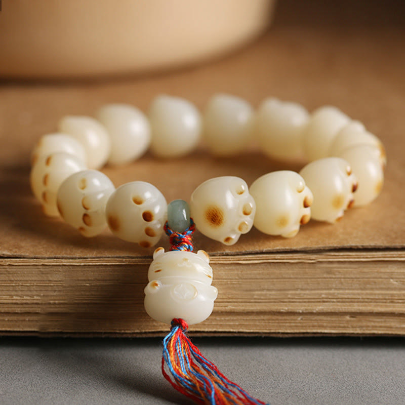 Bracelet d'harmonie en forme de patte de chat avec graines de Bodhi et chat porte-bonheur mignon en Buddha Stones - Gland coloré en forme de patte de chat Bodhi Seed - image 1