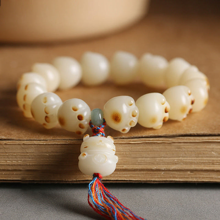 Bracelet d'harmonie en forme de patte de chat avec graines de Bodhi et chat porte-bonheur mignon en Buddha Stones - Gland coloré en forme de patte de chat Bodhi Seed - image 1